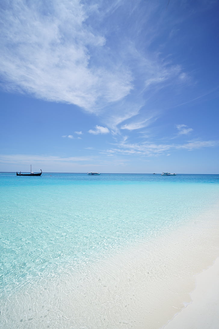 Maldivi, plaža, smaragdno more, ljeto, odmor, nebo, more