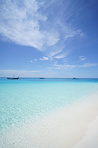 Maldiverna, stranden, smaragdgröna havet, sommar, semester, Sky, havet