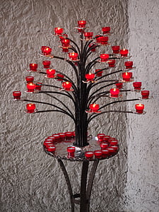 pemegang lilin, lilin, berdiri, cahaya, Gereja, merah, pohon