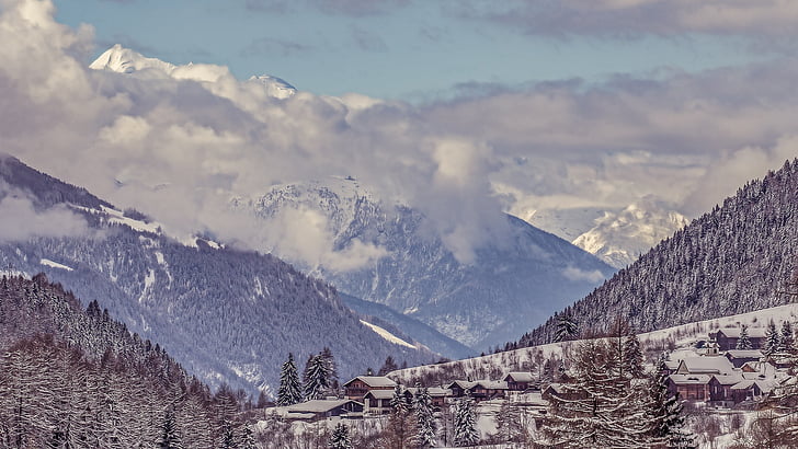 Alpine, Alpen, wolken, koude, Fiesch, mist, huizen