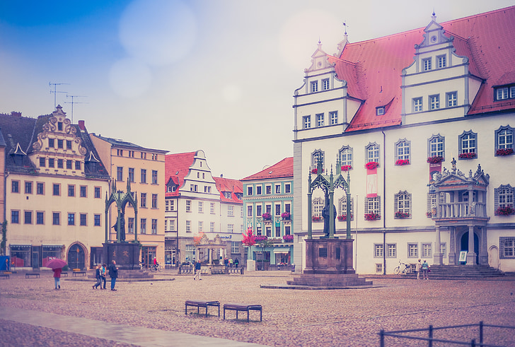 ciudad, Wittenberg, Alemania, casco antiguo, Grunge, arquitectura, Europa