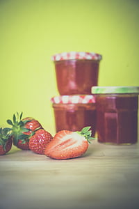 food, fruit, jam, jar, jelly, preserved fruit, strawberries