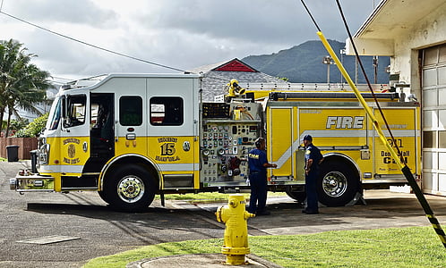 firetruck, mootor, erakorralise, Tuletõrjujate, seadmed, tuletõrje, tuletõrjuja