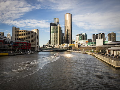 Melbourne-ben, South wharf, kerékpár, utca-és városrészlet, Yarra, Victoria, városi