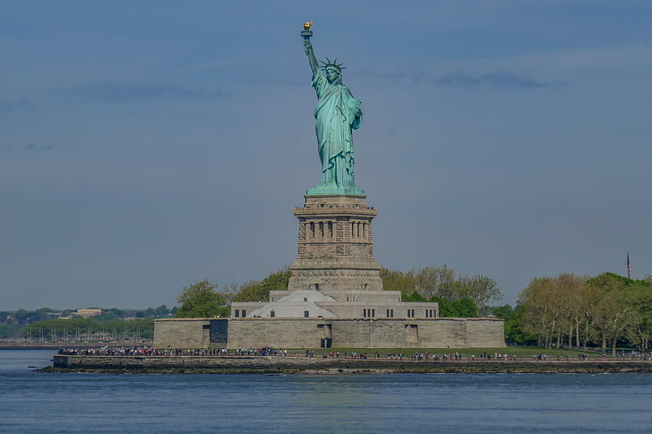 szobor, Szabadság-szobor, NYC, New York-i, felső bay, Bay, óceán