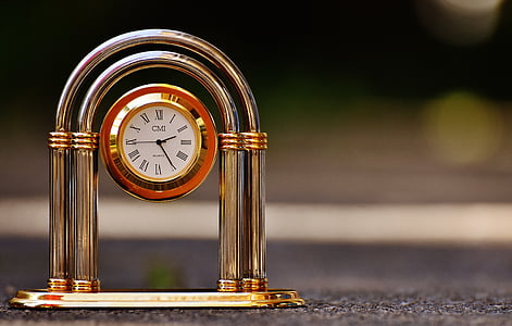 rellotge, rellotge de caixa, decoratius, punter, temps, rellotge de tauleta, d'or