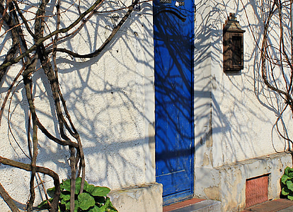 gamla hus, blå dörren, vittrade, ytterdörren, ingång, hus entré, gamla
