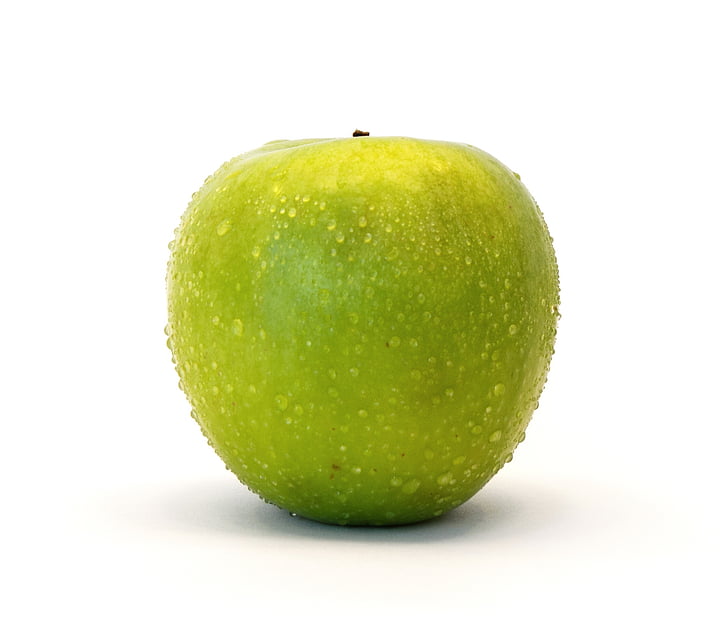 Apple, fechar, verde, molhado, closeup