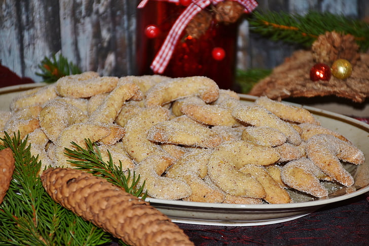 vanillekipferl, cookie-ul, Crăciun cookie-uri, forma de con, se coace, Crăciun, produse de patiserie
