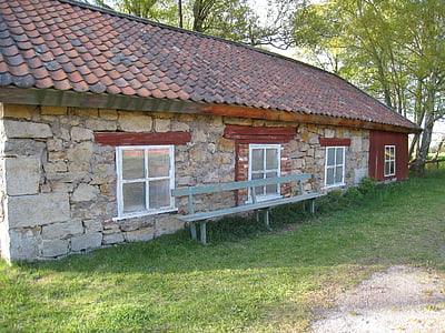 ház, régi, ablak, tavaszi, Svédország, tető, fa
