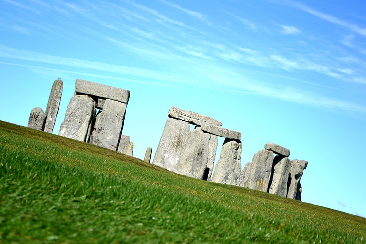 Stonehenge, Anglia, szobrászat, a kövek, nézet, fű, táj