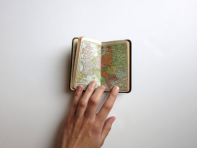 Word, bản đồ, bàn tay, đi du lịch