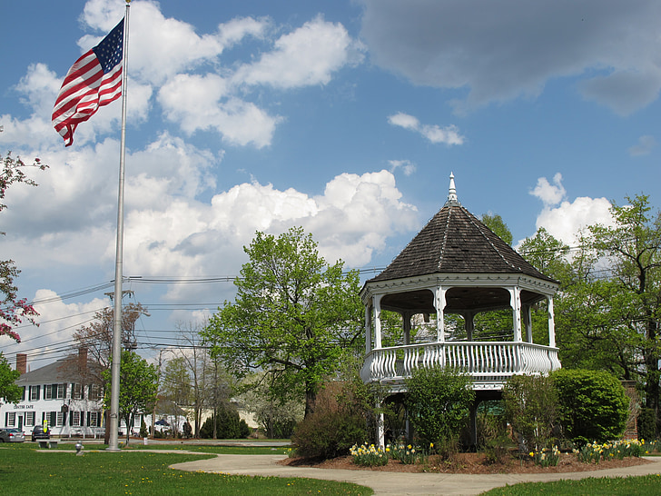 pilsētas centrs, Billerica, Massachusetts, ASV, karogs, amerikāņu karogu