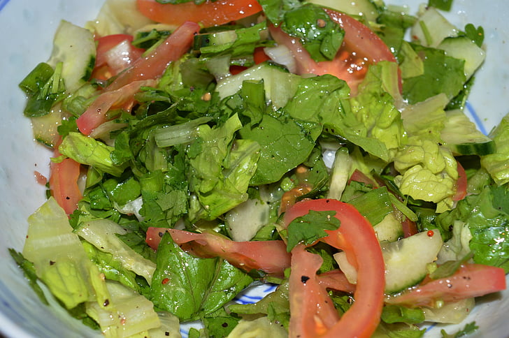 saladas mistas verdes, produtos hortícolas, saladas, folha, cozinha, vegetariano, tradições