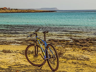 biciclete, biciclete, sport, plajă, mare, orizont, aventura