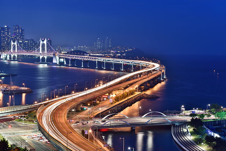 busan night scene, gwangan bridge, night, sea, night view, busan, highway