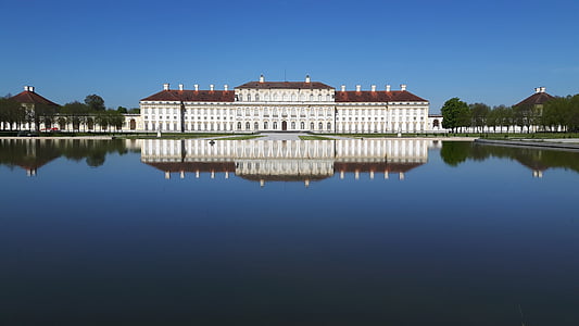 cung điện schleissheim, lâu đài, kiến trúc, công viên, hình ảnh phản chiếu, công viên nước, sự phản ánh nước