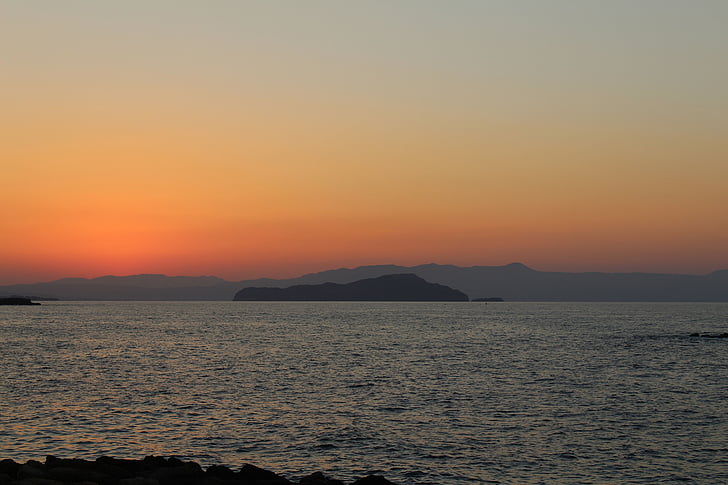 matahari terbenam, pemandangan, Crete, Chania