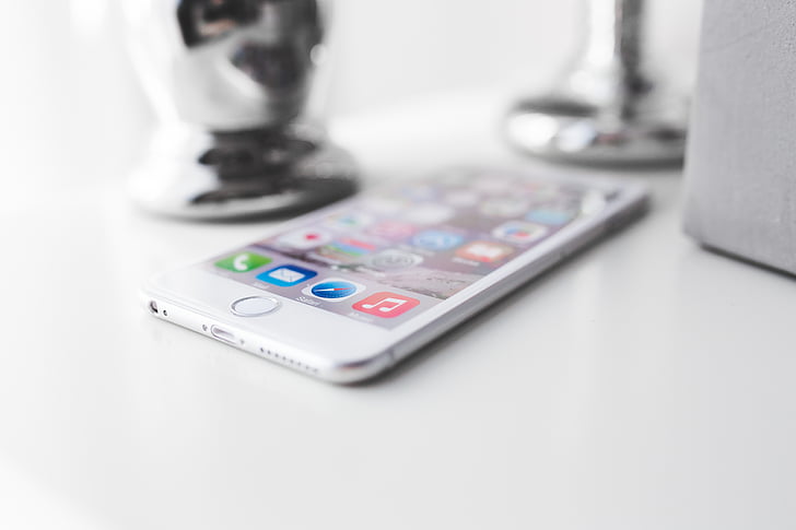 ezüst, iPhone, fehér, felület, Alma, haza, technológia