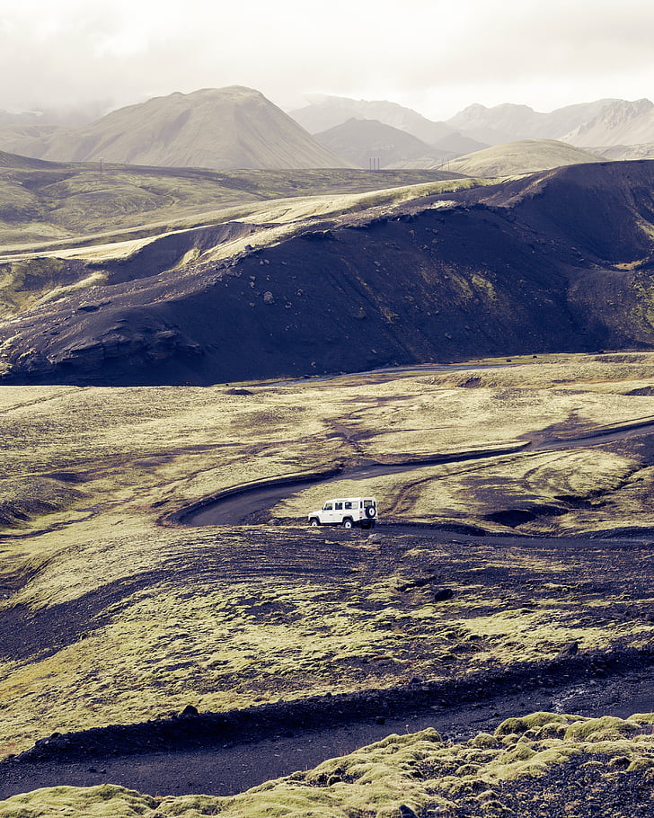 paisagem, fotografia, Branco, SUV, estrada, cercado, colinas