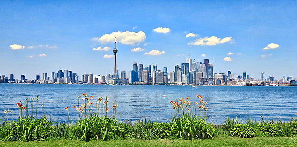 toronto, city, landscape, panorama, architecture, view, water