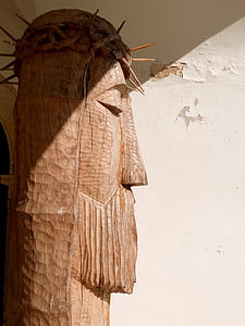Isus, veliki, drveni, skulptura, Profil, glava, sjena