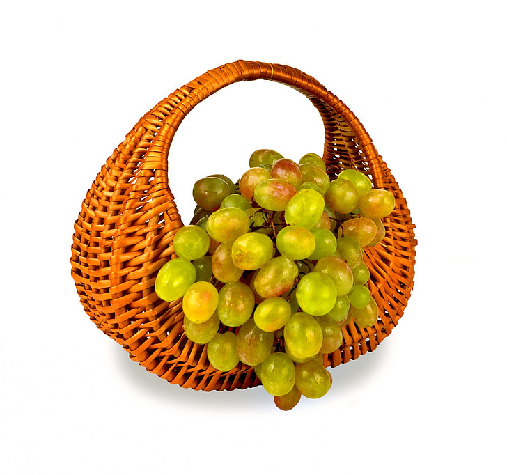 grapes, dessert, food, berry, basket, wicker, isolated