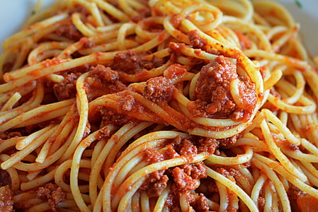 spaghetti, saus, pasta, voedsel, voeding, spaghetti bolognese
