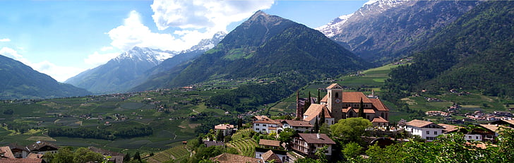 vakantie, Italië, Zuid-Tirol, Schenna, Val venosta, Panorama, landschap