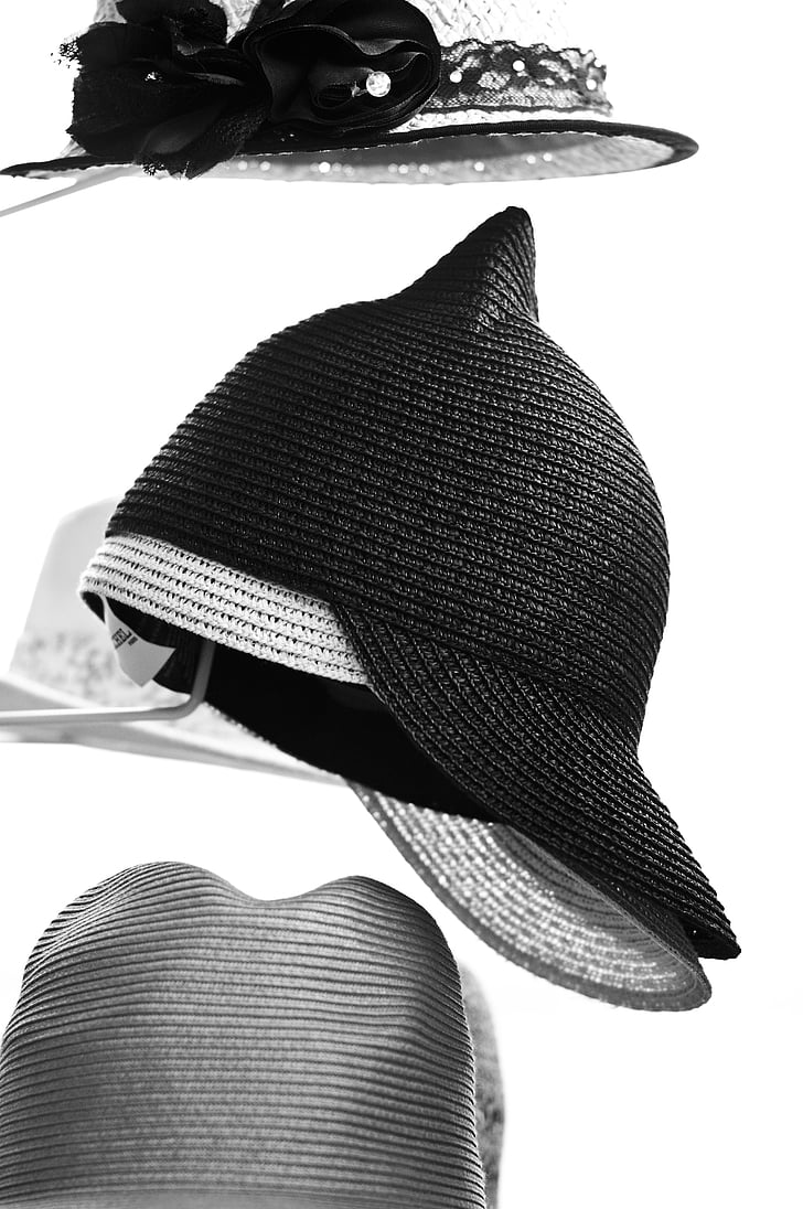 kapelusz, czarno-białe, kocie uszy, Visual, mody, Kobieta, ładny