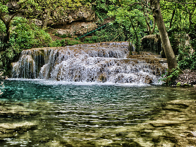 bulgaria, krushuna waterfall, cascade, water, nature, outside, trees