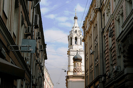 ulica scena, povijesne, Stari arbat, uspravno zgrade, u hladu, Crkva, bijeli