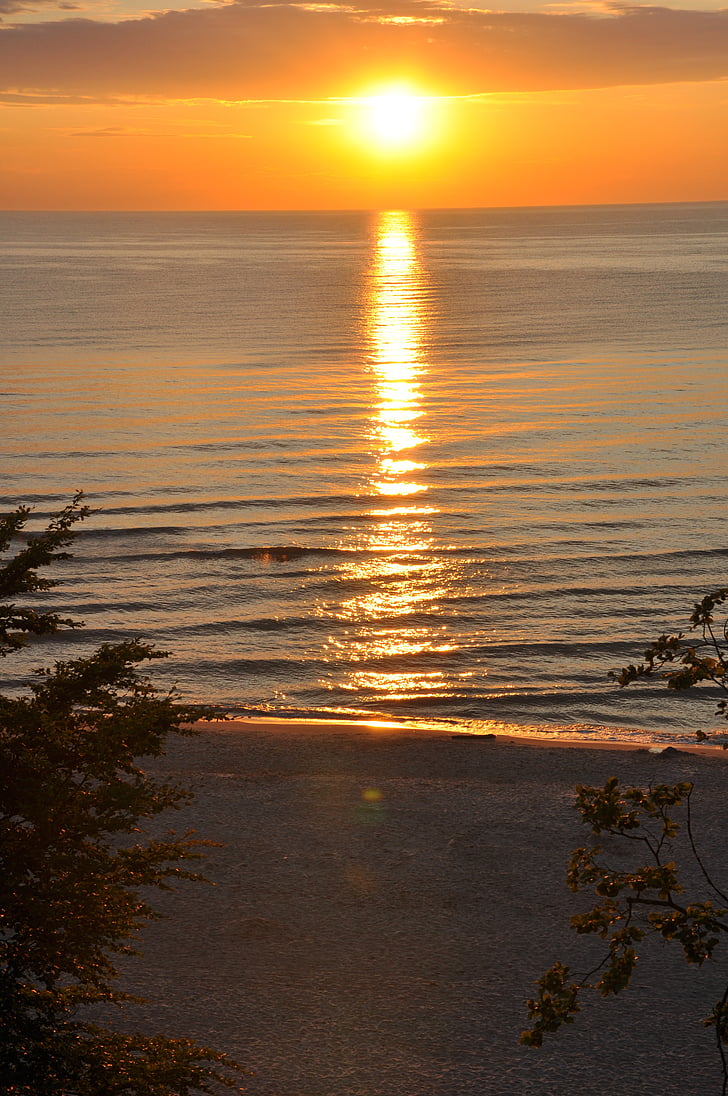 Захід сонця, море, Сонце, пляж, узбережжя, Балтійське море