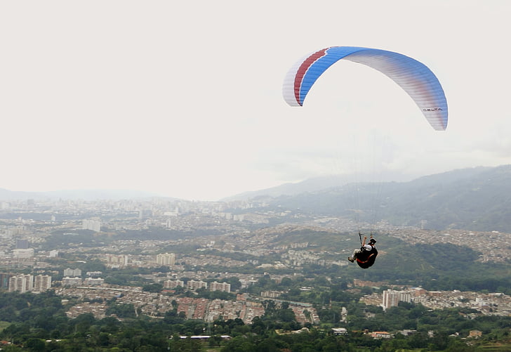 paragliding, krajina, město, Městská krajina, panoramatické, Panoráma města, extrémní sporty