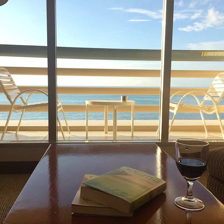 Hotel, membaca, bersantai, anggur, perjalanan, Okinawa