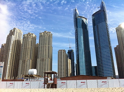 Dubai, JBR, rascacielos, cielo, sitio, rascacielos, arquitectura