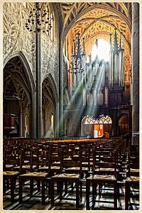 Igreja, gótico, Chambéry, Catedral, cadeiras, luz do sol, órgão