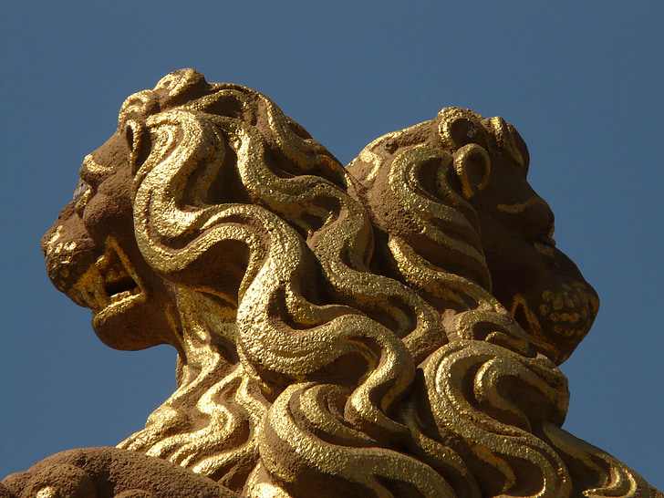 løve, manke, guld, figur