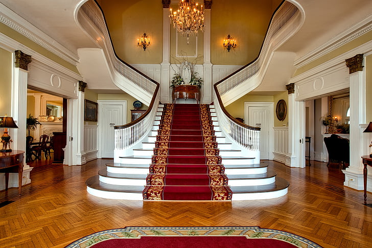 architecture, chandelier, elegant, furniture, indoors, interior design, stairs