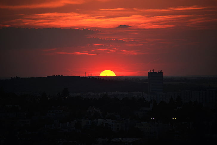 coucher de soleil, Prague, Afterglow, ciel du soir