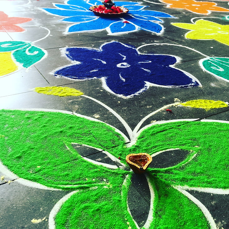 Indický piesok kreslenie, Zelená, kvety