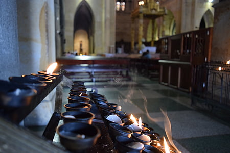 Iglesia, velas, fuego, humo, punto de vista, Catedral, Santos