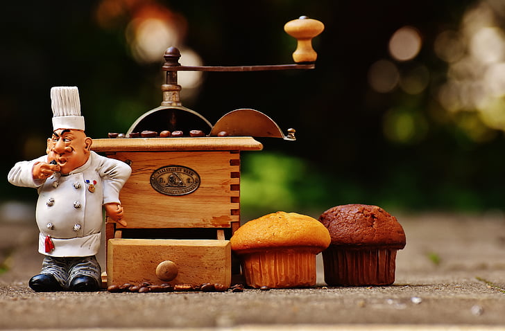 Meuleuse, Muffin, Baker, Figure, gâteau, café, grains de café