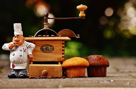 grinder, muffin, baker, figure, cake, coffee, coffee beans