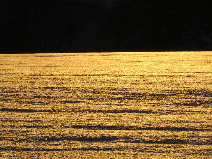 сняг пейзаж, snowfield, обратно светлина, слънце, блясък, Златни, сняг