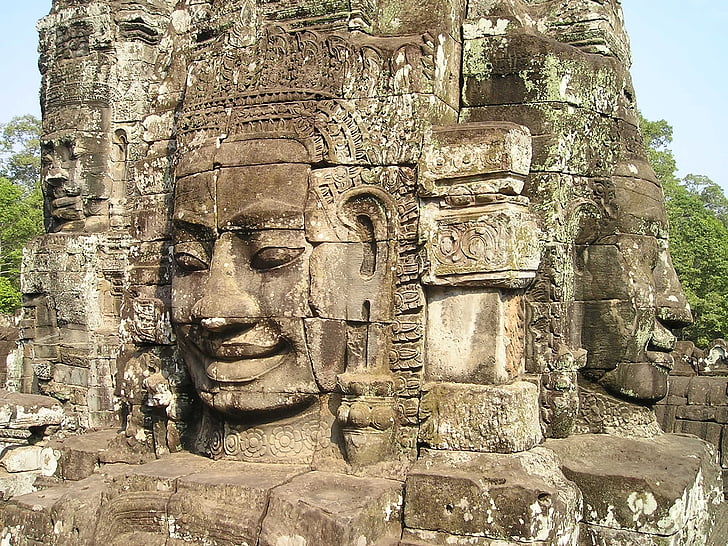 Angkor, Wat, Kamboja, wajah, stonemasonry, batu, Candi
