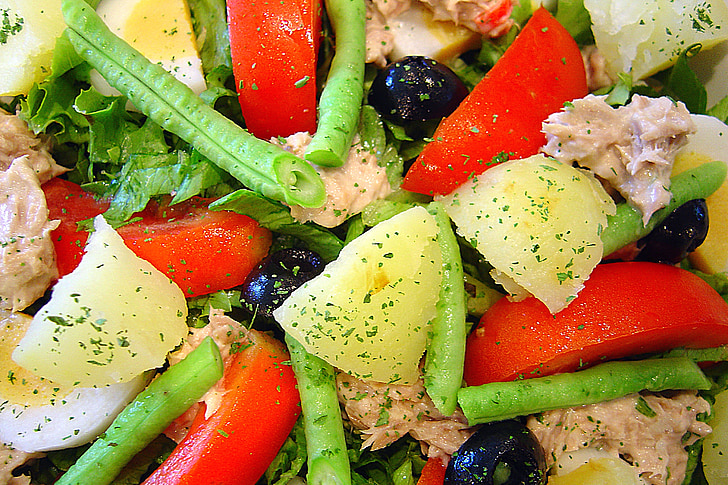 salat, farger, potet, oliven
