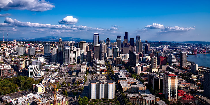 Seattle-ben, Washington, város, városok, városi, belváros, épületek