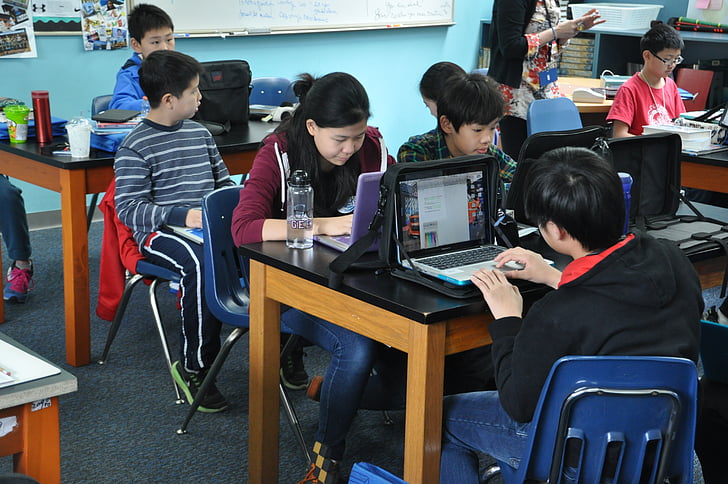 klaslokaal, school, China, Azië, student, computer, Aziatische