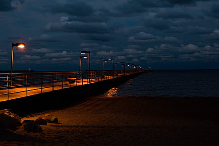 pier, ocean, sunset, landscape, sea, coast, dusk